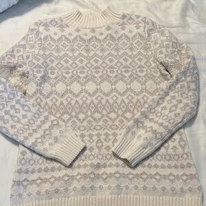 Old Navy Cream and Gray Patterned Turtleneck Sweater